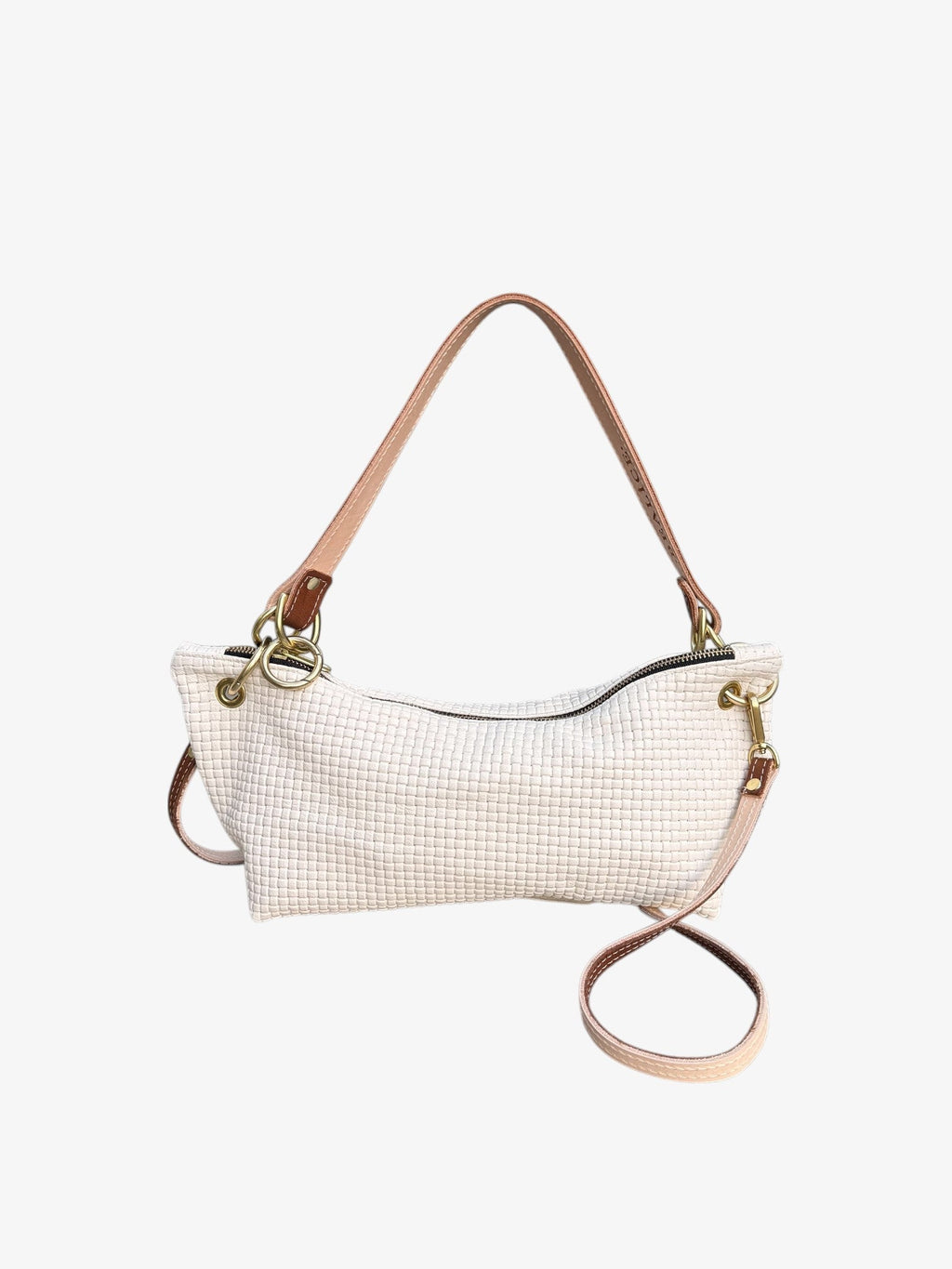 Blair-East West Shoulder Bag, Cream Woven Leather